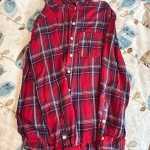 Red Plaid Button-Up Shirt